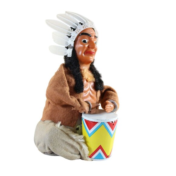 Tin Drumming Indian Chief Wind Up Toy Made In Japan Approx 7.5" Non Working Rare - Picture 7 of 8
